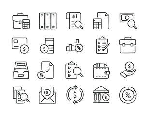Accounting hand drawn doodle sketch style line icons. Vector illustration.