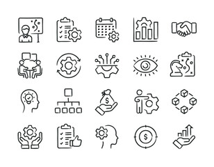 Operation management hand drawn doodle sketch style line icons. Vector illustration.