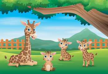 A group of giraffe enjoying in the beautiful nature