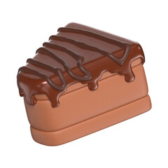 Chocolate Cake Slice With Frosting And Glaze 3D Icon Chocolate with Transparent Background