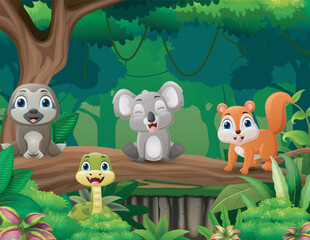Obraz premium Cartoon wild animals in the jungle
