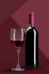 Bottle and glass of aroma alcohol wine drink