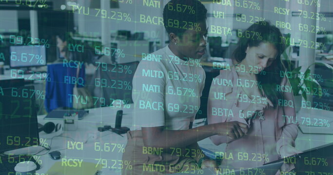 Image of financial data processing over delivery man and van