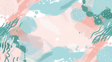 Abstract Pink and Turquoise Paint Splashes, Artistic Watercolor Background