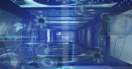 Image of data processing on blue background