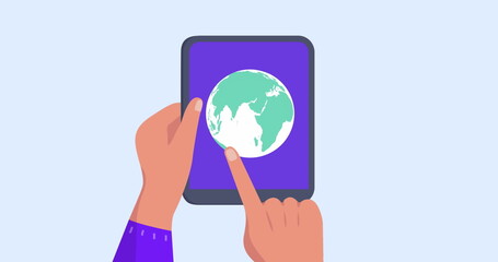Image of hands using tablet with globe