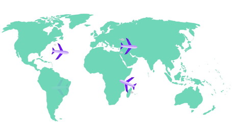 Image of planes moving over world map
