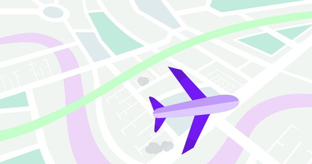 Image of plane moving over map