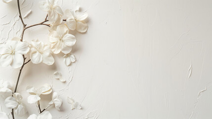 White Flowers on Beige Background, Minimalist, Elegant Style with Copy Space

