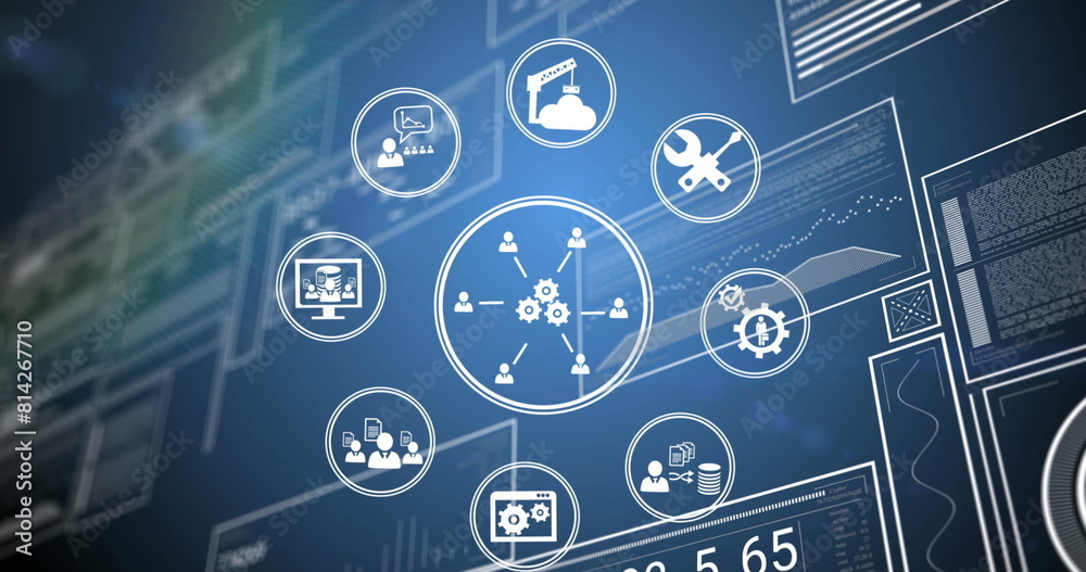Poster digital interface with data processing over globe against digital interface