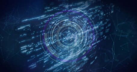 Image of scope scanning over padlock icon and network of connections on black background