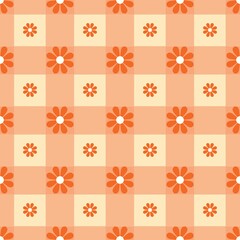 Seamless pattern with orange flowers in orange background 