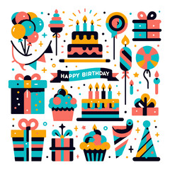 Naklejka premium Celebrate in Style: Birthday Vector Design Elements for Unforgettable Party Graphics