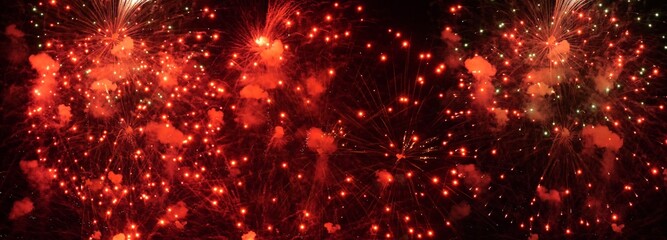 Banner Red Firework celebrate anniversary happy new year 2024 4th of july holiday festival. Banner...