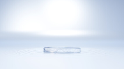 水面に浮かぶ氷の台座。波紋。3D（横長）