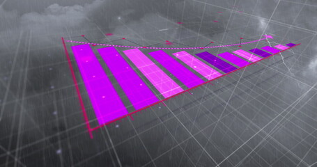 Image of statistical data processing over grid network against thunder and dark clouds