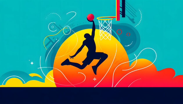 Extreme Sports Illustration, Digital Vector Basketball Adventure Wallpaper 4K Background Generative AI