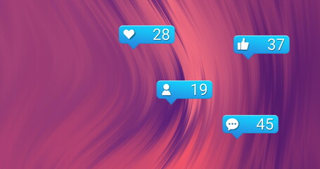 Image of social media icons and numbers over red pattern