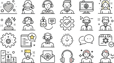 Customer service icon set collection. Solid icon collection, Editable stroke. Vector illustration.