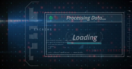 Image of data processing and text over screen