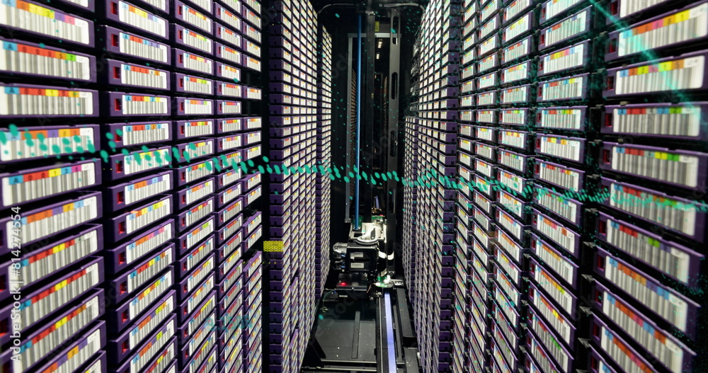 Poster image of data processing against computer server room
