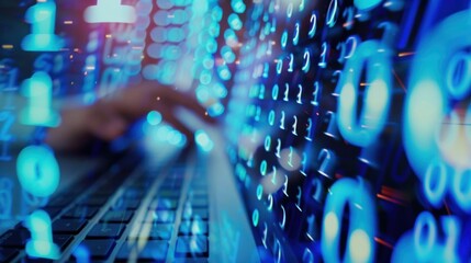 hands typing on computer keyboard, with abstract code, online cyber attack, hack, threats and breaches Network concept, cyber technology