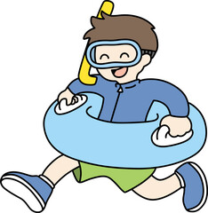 浮き輪を持った水着の男の子のベクターイラスト