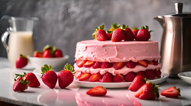 le g&acirc;teau aux fraises occupe le devant de la sc&egrave;ne