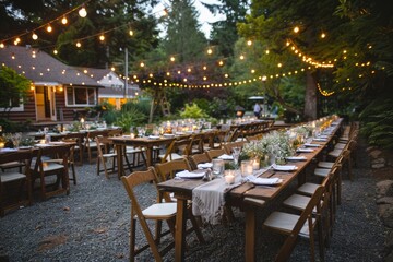 Obraz premium Outdoor Rustic Wedding Reception with String Lights