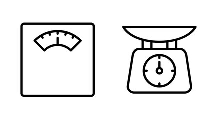 Scales icon set. Weight scale icon. Law scale icon. Justice