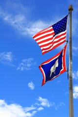 American Flag flying with Wyoming flag