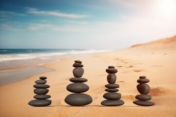 Balanced rock on sea beach at sunny day