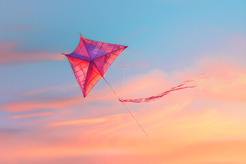 Serene Twilight Sky Featuring a Vibrant, Geometrically-Patterned VG Kite