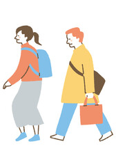 Fototapeta premium Woman in her 20s and male office worker in his 30s on his way to work_Color