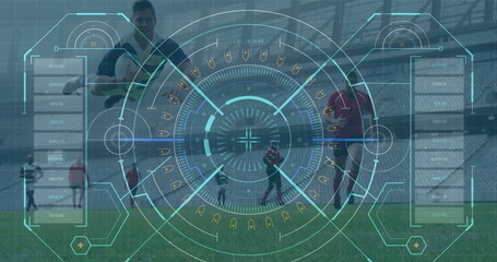 Image of digital interface with scope scanning over football players