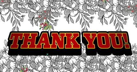 Image of thank you on white background with flowers