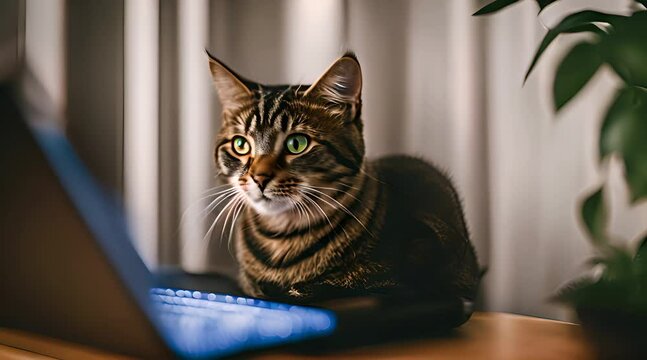 un chat absorb&eacute; par le monde informatique