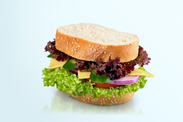 Tasty fresh Sandwich disj with bacon and vegetables