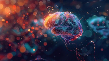 Neural network concept with a colorful brain illustration