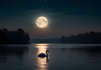 swan lake under the full moon, generative AI