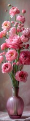 Obraz premium A beautiful bouquet of a variety of pink flowers including roses, tulips and poppies. 