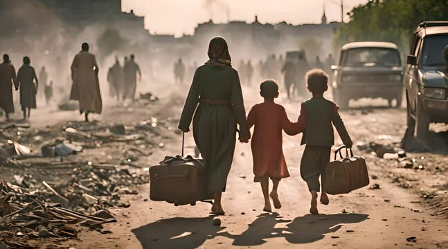Une famille de r&eacute;fugi&eacute;s t&eacute;moin de la destruction de leur ville