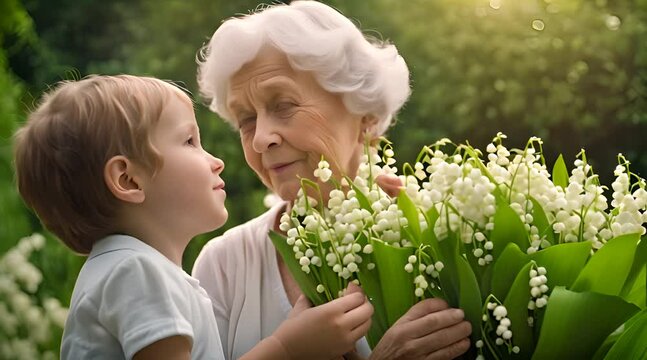 une grand-m&egrave;re, un enfant et un brin de mai