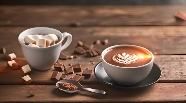 une tasse de chocolat chaud et une petite cuill&egrave;re