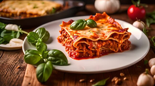 Une tranche de lasagne bolognaise pr&ecirc;te &agrave; manger