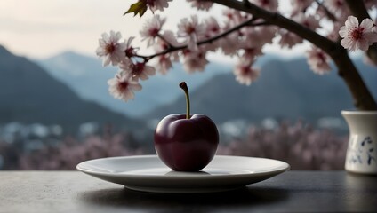  In a world of pristine white, a solitary plum sits, its deep purple skin a striking contrast against the immaculate backdrop, promising a sweet indulgence ai_generated