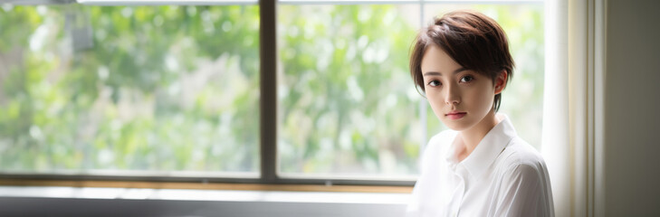 Fototapeta premium 若い女性 白い服