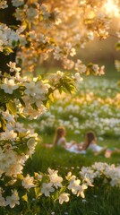 Fototapeta premium A beautiful spring day in the park. AI.