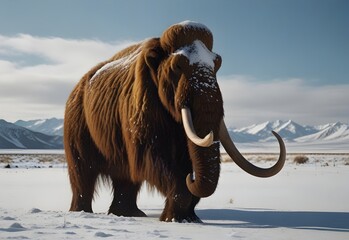 mammoth covered in snow facing the wind, generative AI