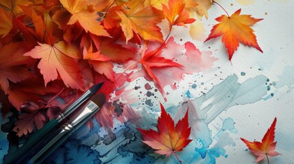 Leaves adorned in various hues, accompanied by a brush.